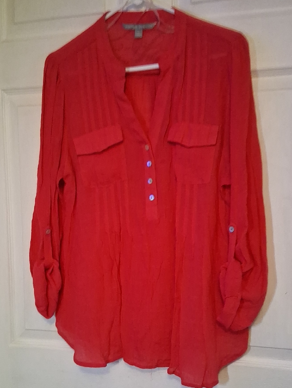 Valerie Stevens Red Button-Front Tunic Blouse